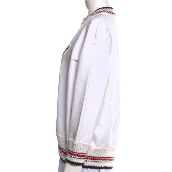 Embroidered Sweater Sweatshirt with Rhinestones Detailing White Medium - Picture 2 of 4